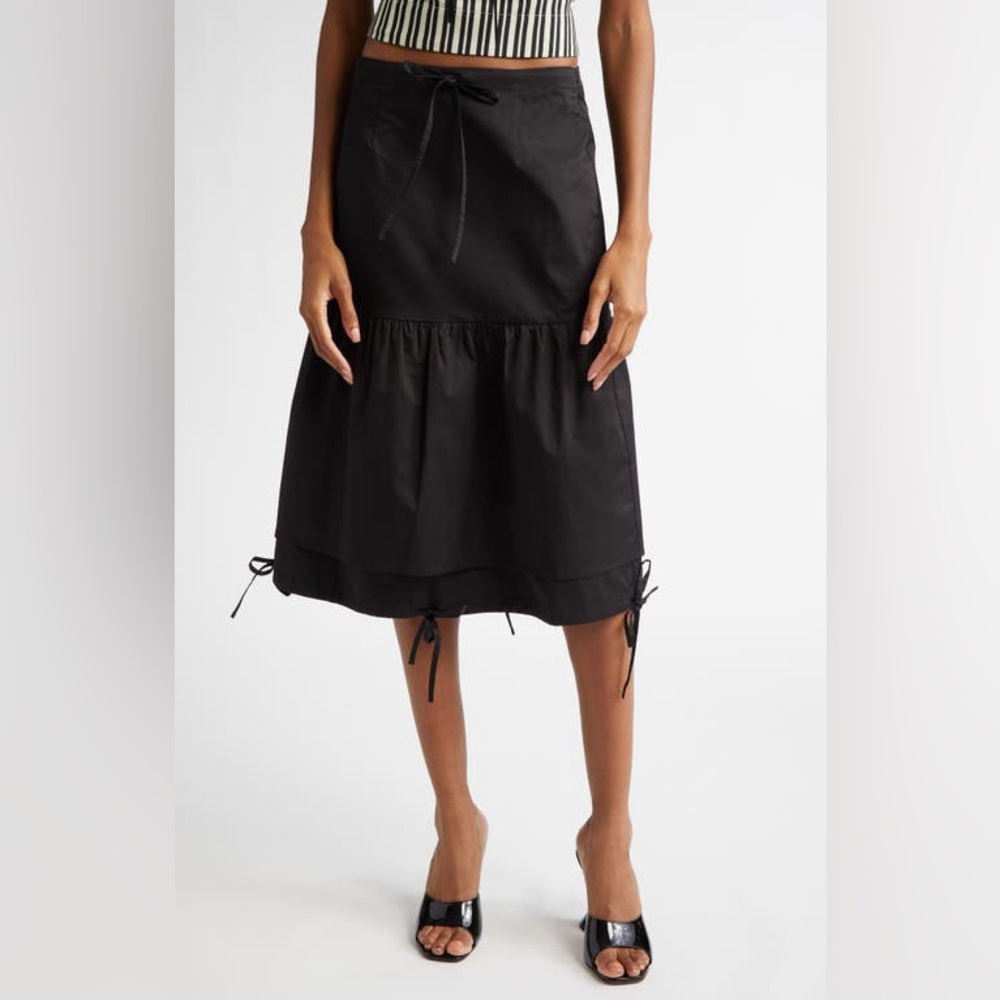 NWOT Miaou Mariana Black Poplin Midi Tiered Skirt Bows Balletcore XL